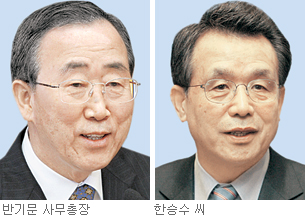 Left: Ban Ki-Moon (The chief of staff to UN general assembly president Han Seung-Soo, the President of the 56th General Assembly, 2001), Right: Han Seung-Soo (2001.3.27 - 2002.2.4, Minister of Foreign Affairs of the Republic of Korea) 